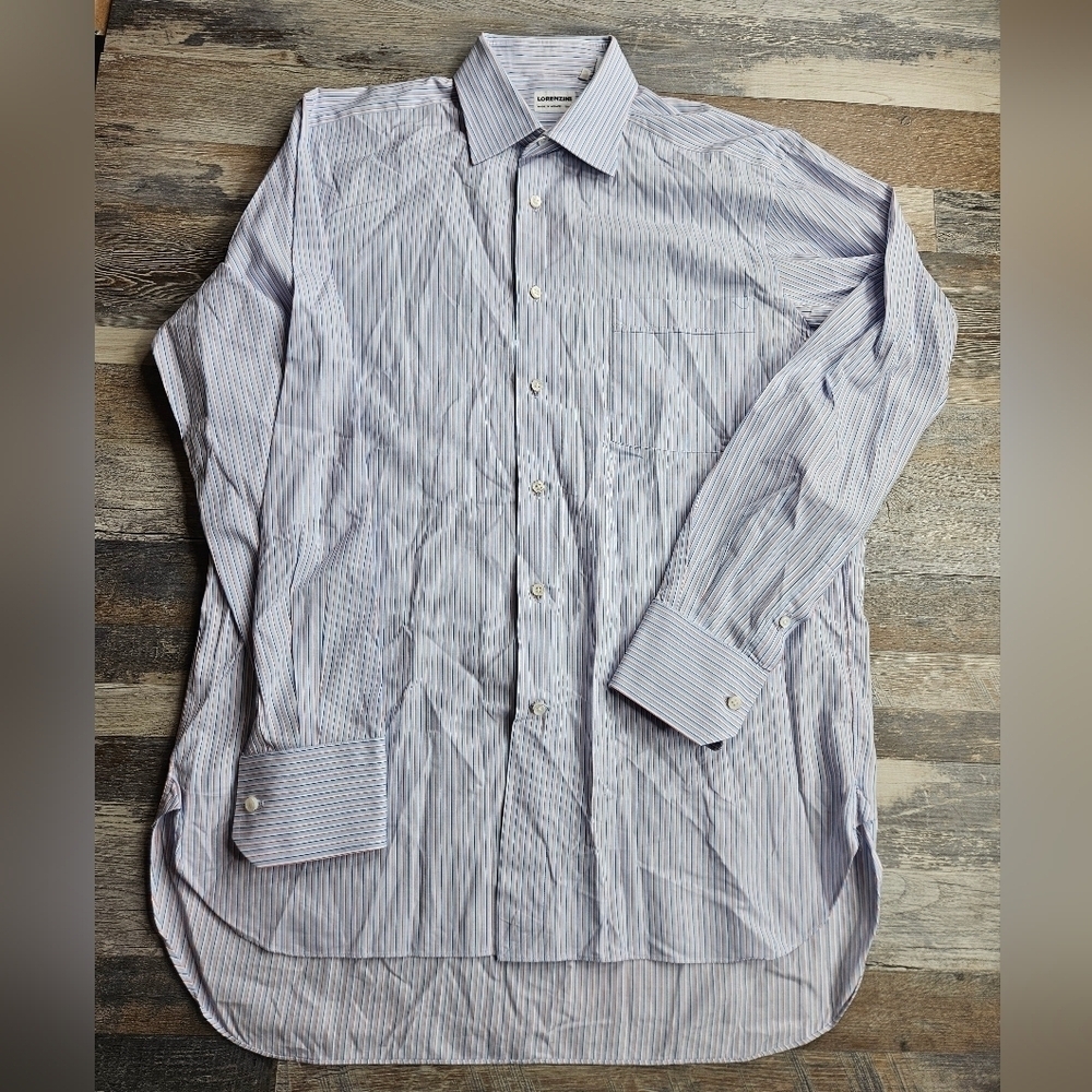 Lorenzini Men's Button Down Shirt Stripes 15.5 Neck Made in Italy